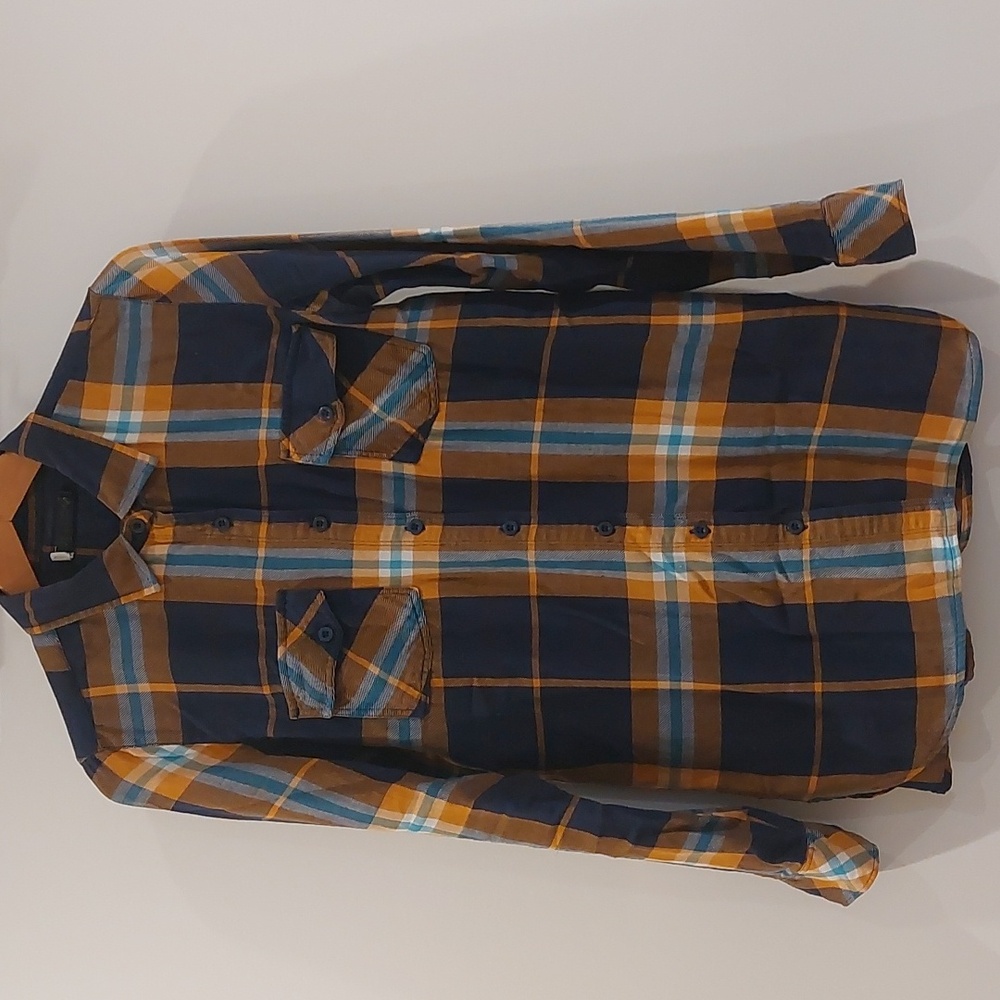 Women's Blue and Orange Flannel Shirt